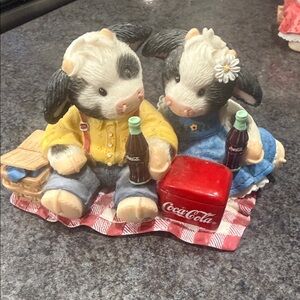 Coca Cola Cow Figurine Set with Red and Blue Accents